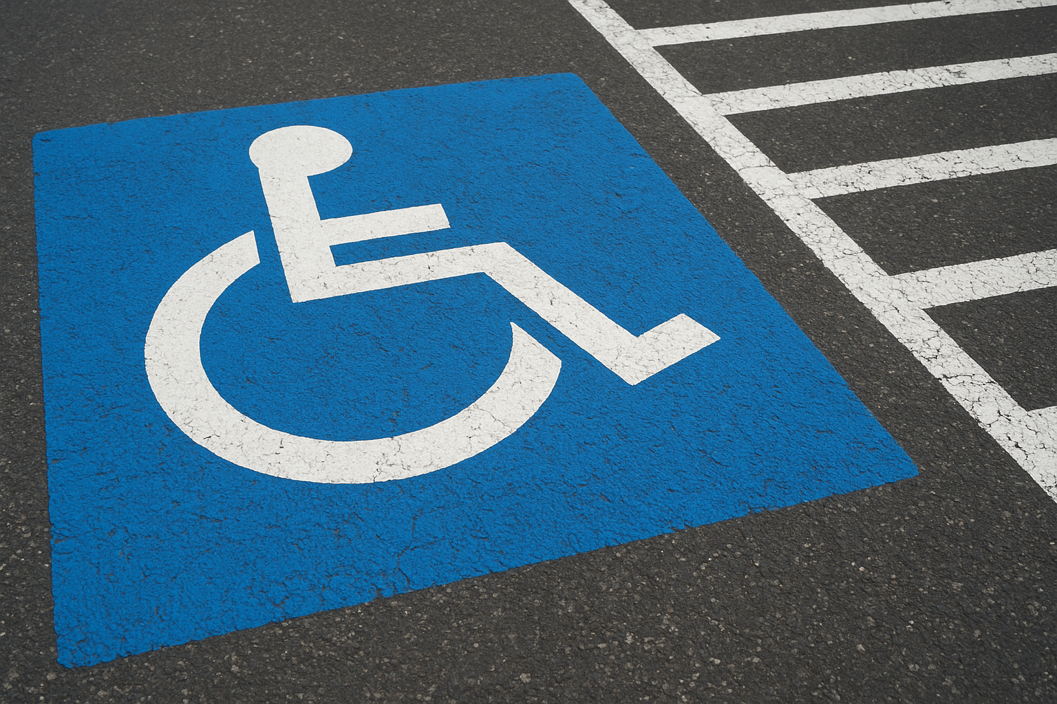 ADA compliant accessible parking space markings painted in a retail parking lot