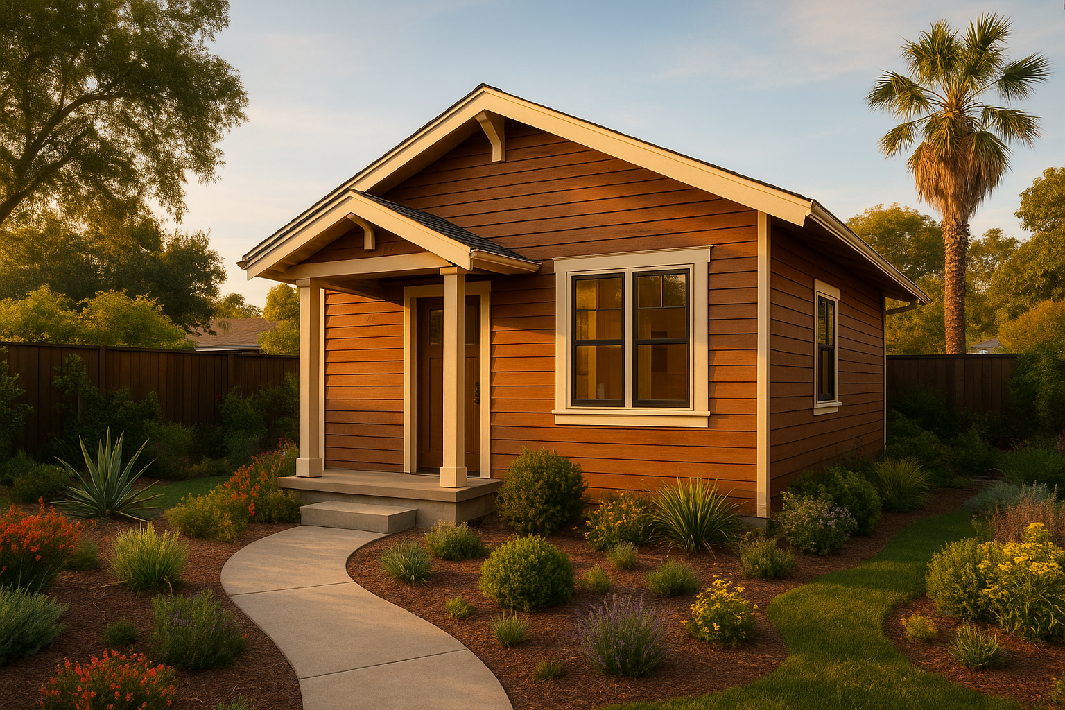 Detached mother in law suite ADU with craftsman exterior in a Southern California backyard