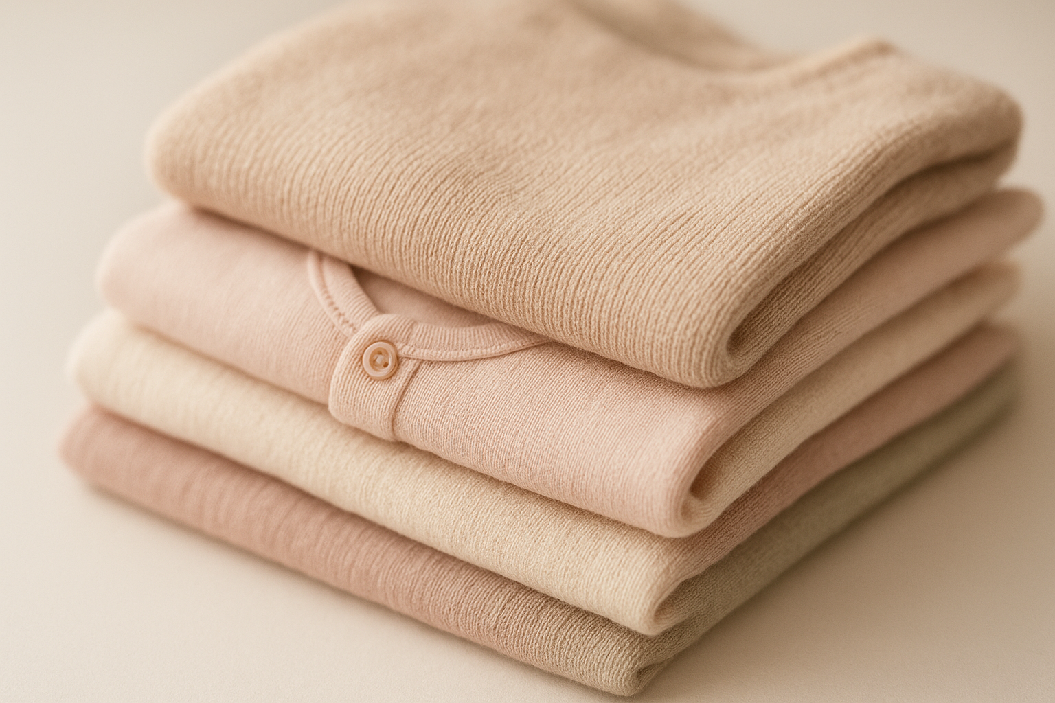 Close-up of soft boutique-quality children's clothing fabrics in pastel tones