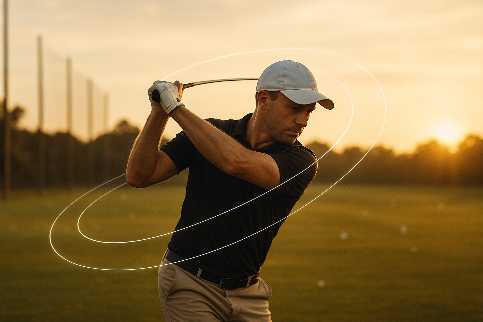 Golfer's swing analyzed as part of golf performance optimization with data overlay