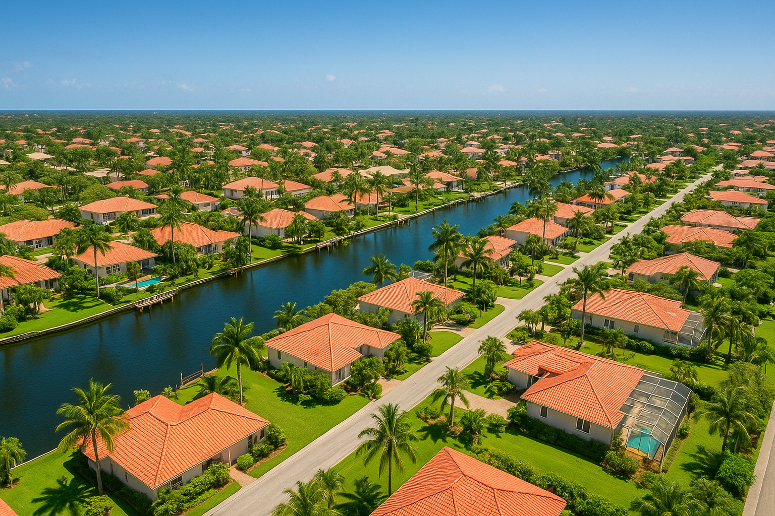 Aerial view of a Palm Beach County neighborhood where foreclosed homes for sale can be found