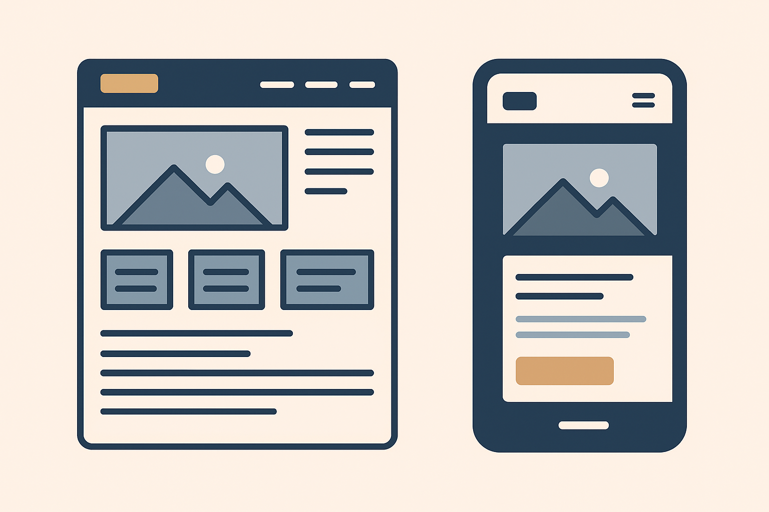 Before and after comparison of an outdated website layout versus a repaired mobile-friendly design