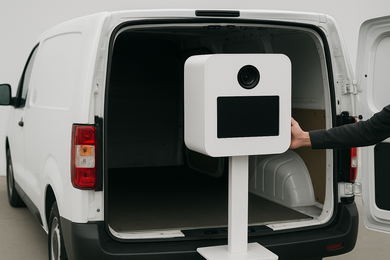 Photo booth being prepared for flexible drop-off and pickup scheduling