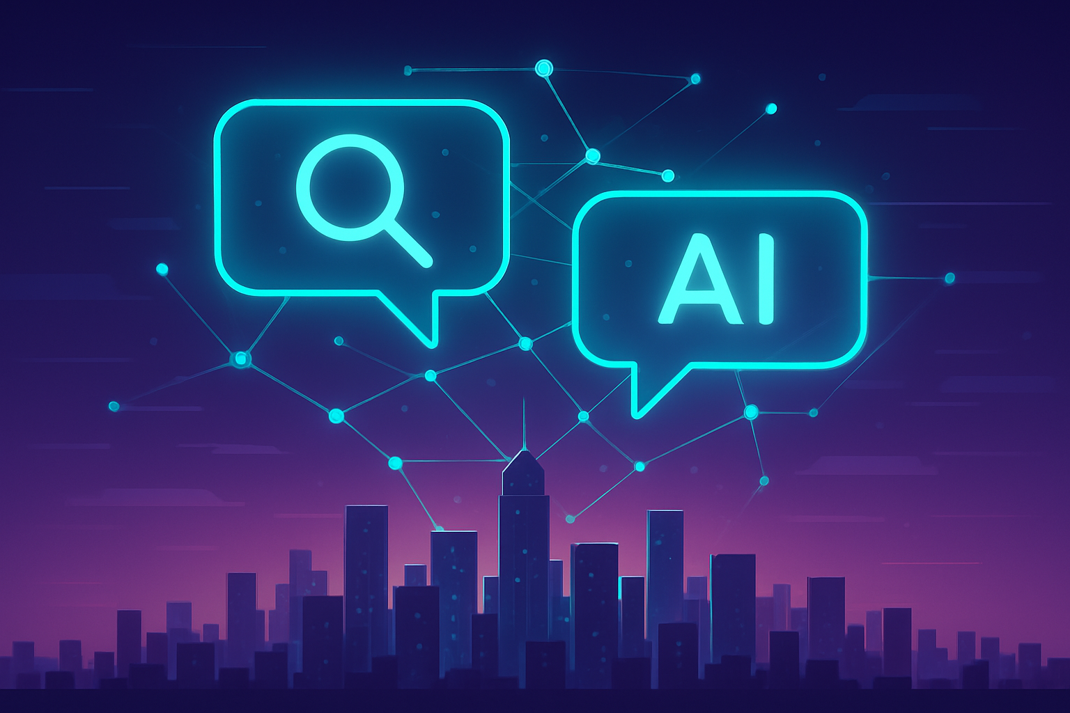 Conceptual illustration of AI search and answer engines connecting brands to audiences