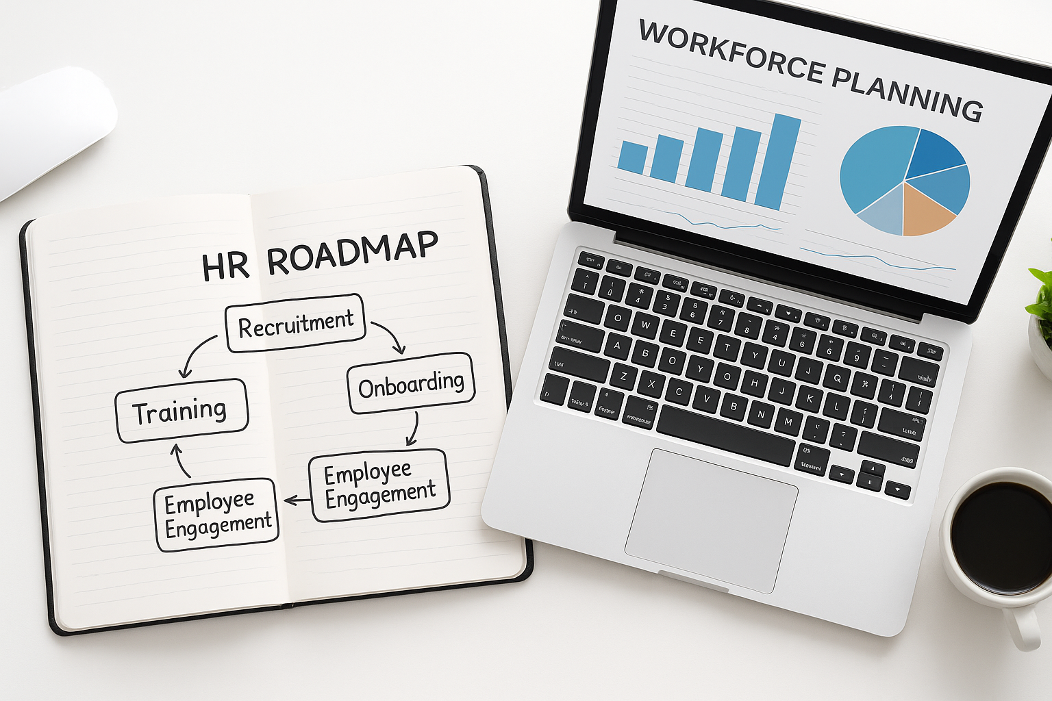 Strategic HR consulting roadmap and workforce planning documents on a modern office desk