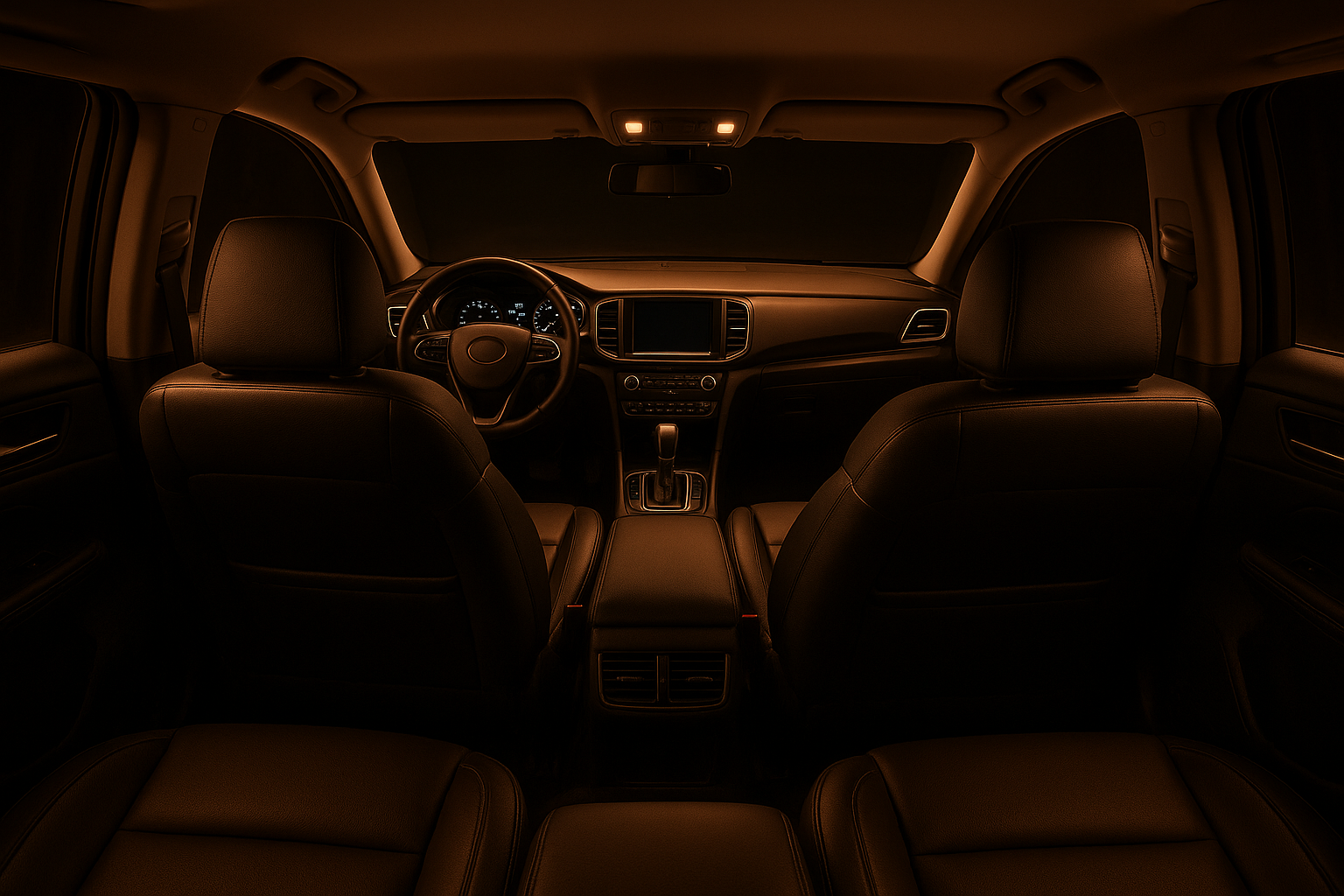 Spacious leather interior of a Basic Black SUV used for affordable chauffeured rides