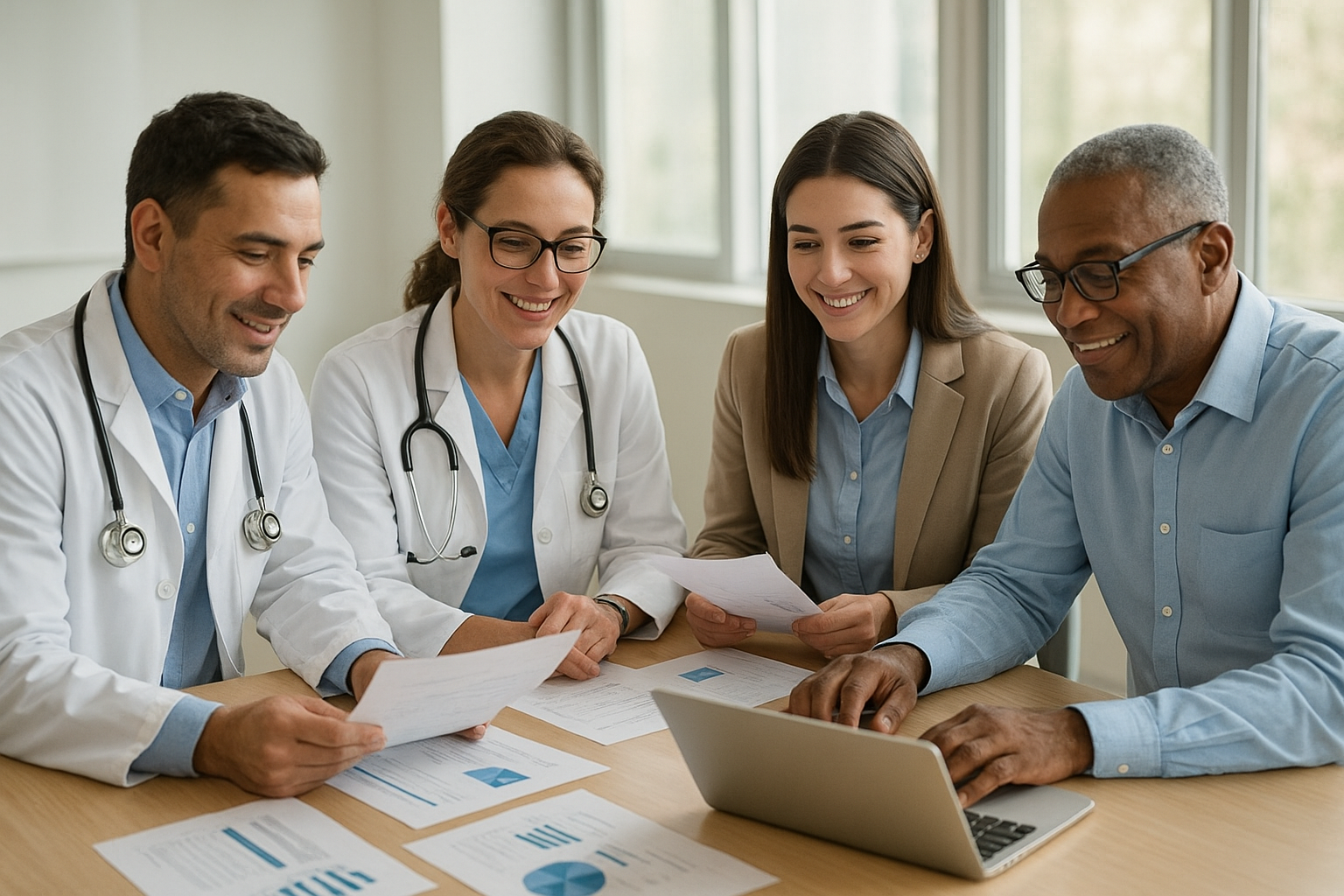 Practice team reviewing reports generated from insurance-based behavioral health software