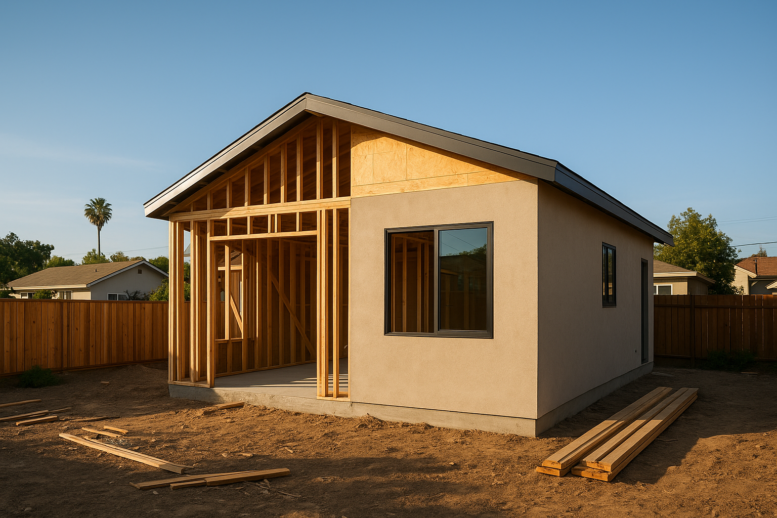ADU contractors in Chino CA building a detached backyard accessory dwelling unit