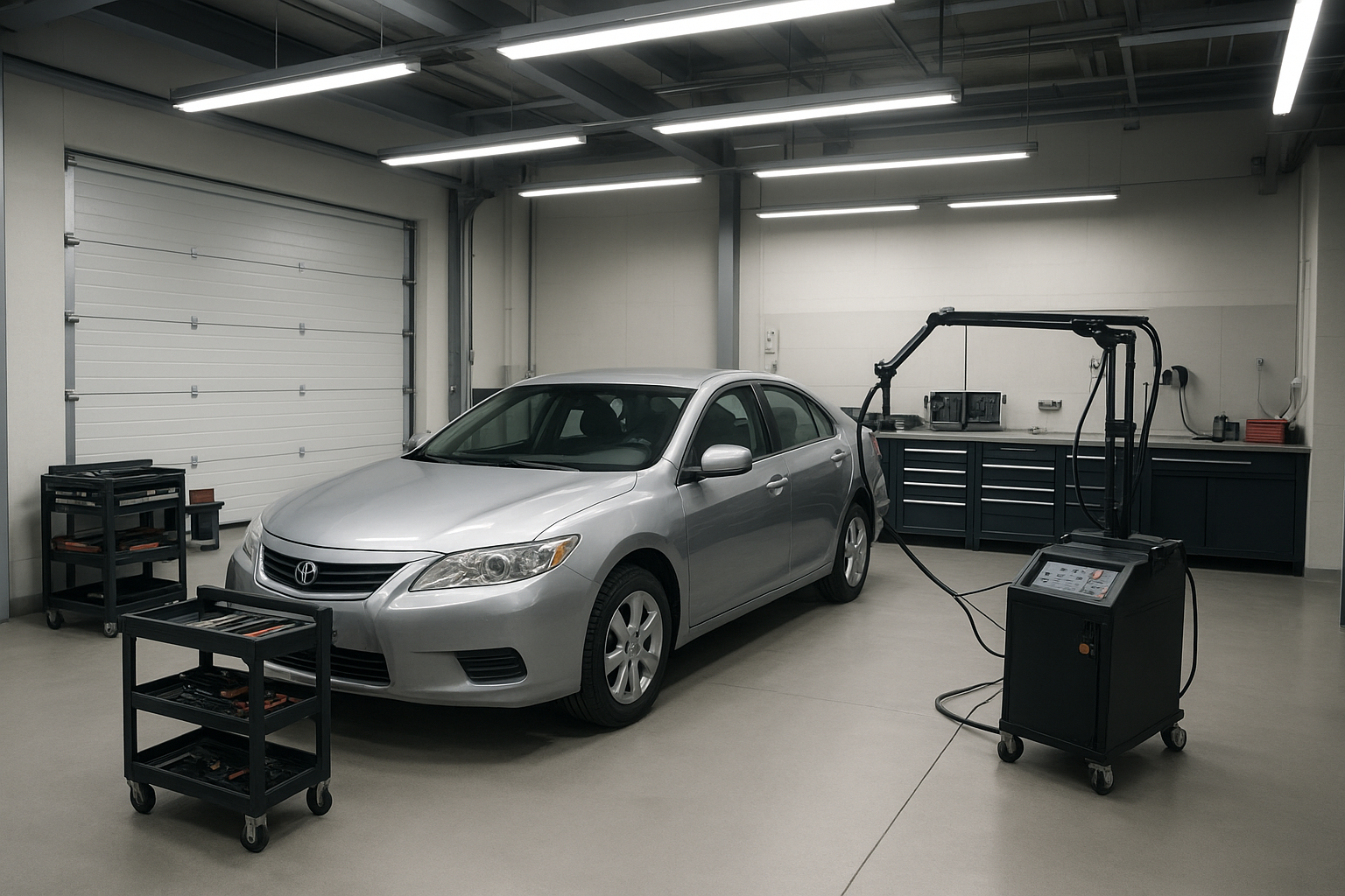 Modern auto body workshop equipped for precision dent removal and collision repair
