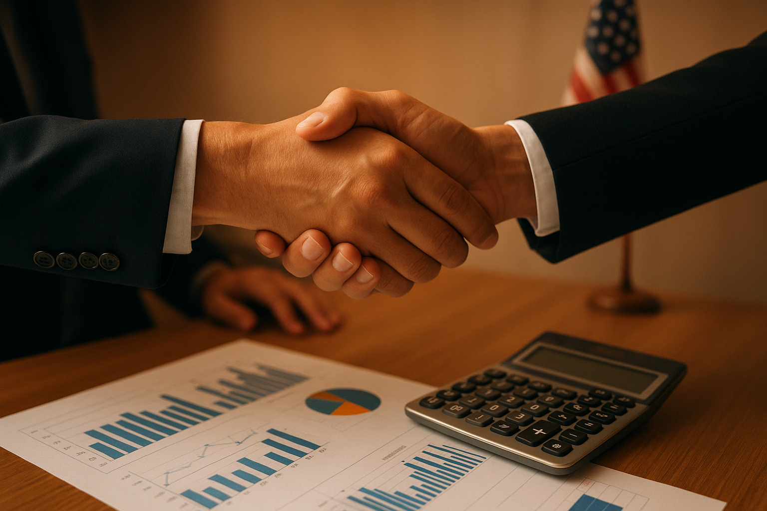 Business owner and lender shaking hands after approving alternative small business financing