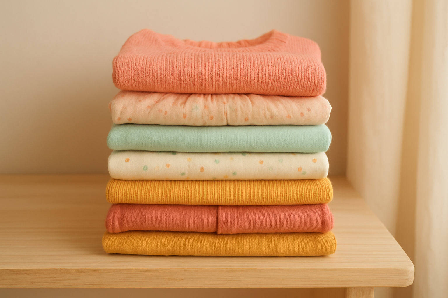 Curated outfits for children neatly folded and ready for a rental wardrobe swap