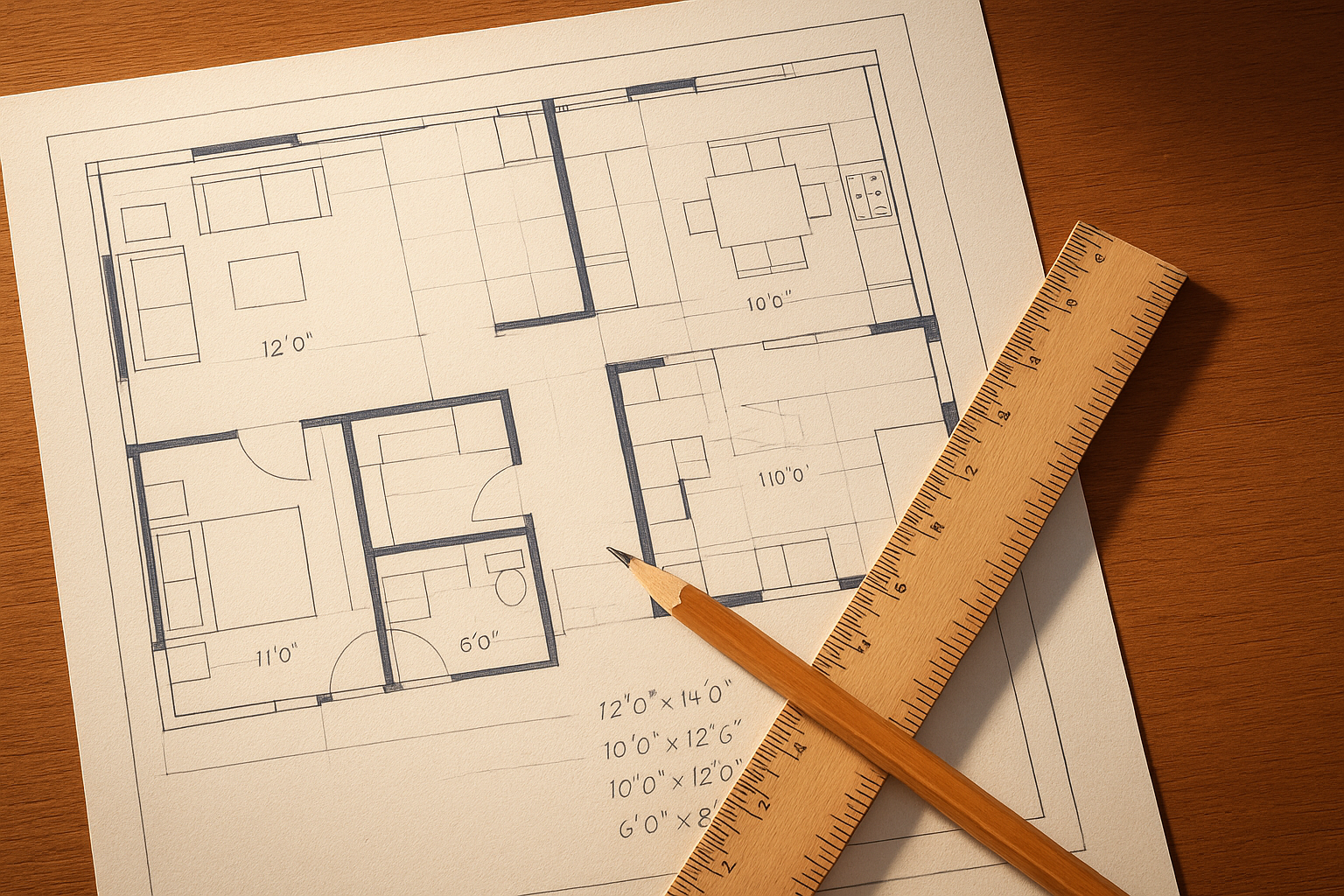 Custom ADU floor plan blueprint with lot measurements and setback lines