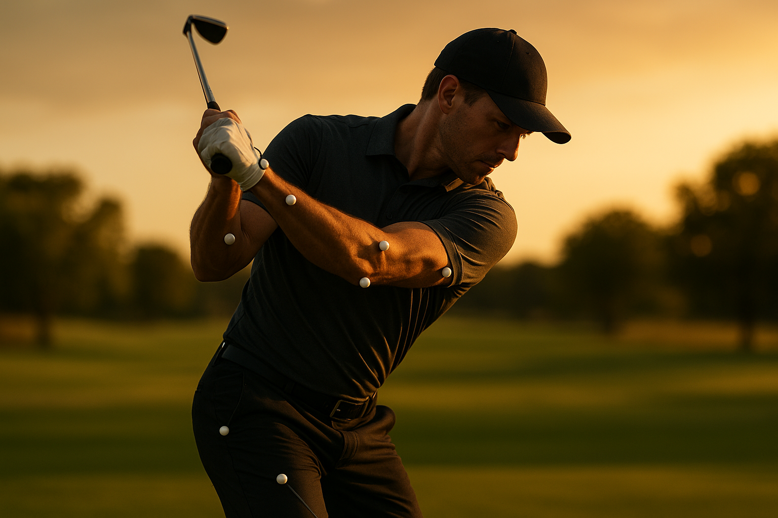 Pro golfer demonstrating swing secrets for pro golfers during a biomechanically analyzed downswing