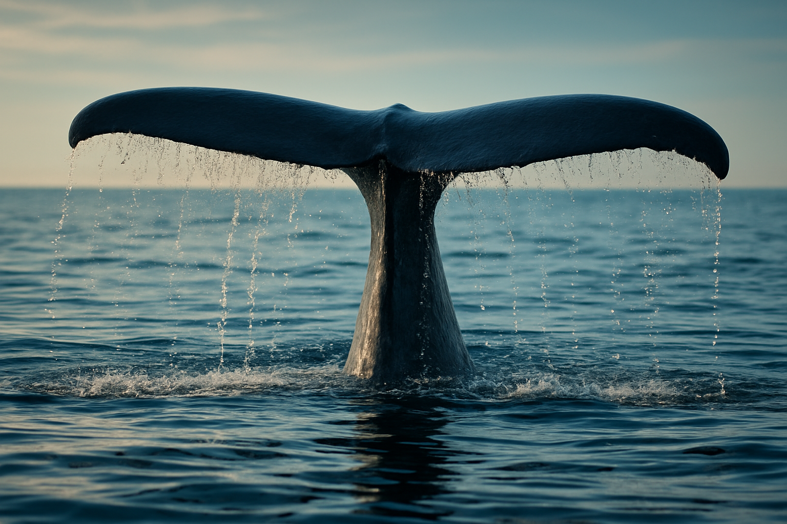 Blue whale tail fluke diving during a whale watching tour off the San Diego coast