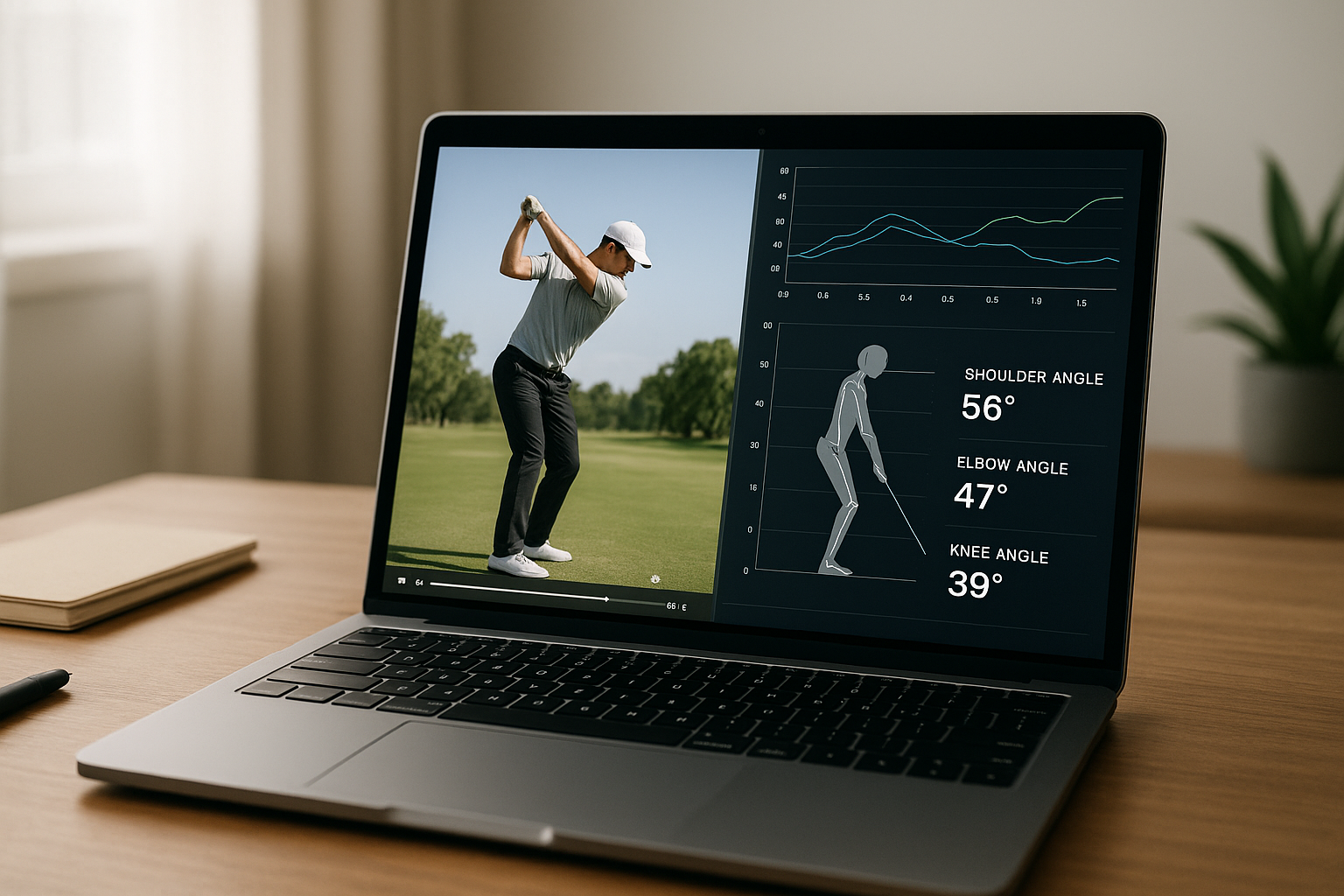 Remote science-based golf swing analysis session shown on a laptop screen