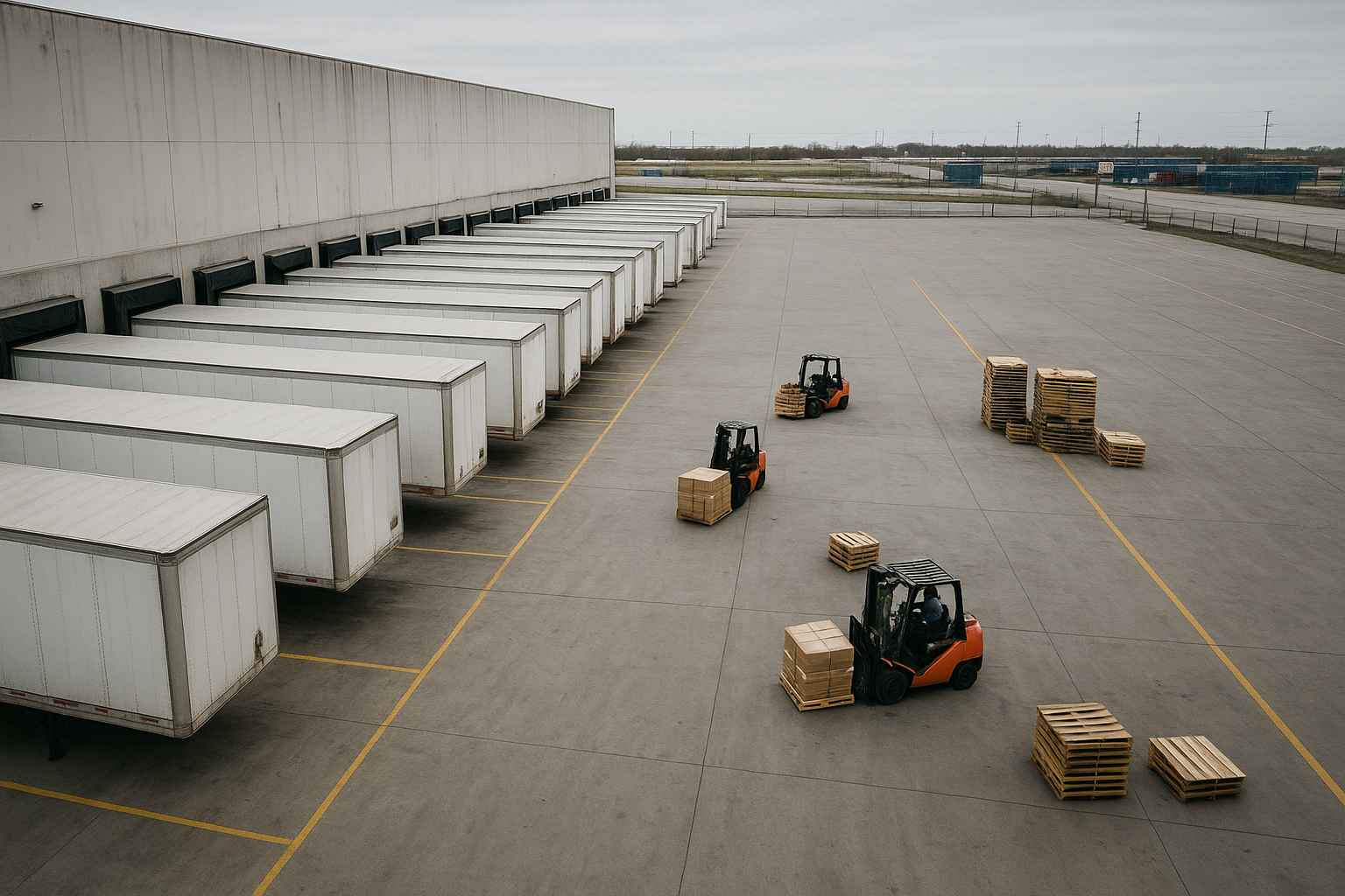 Freight terminal loading dock where LTL shipments are scanned for tracking updates