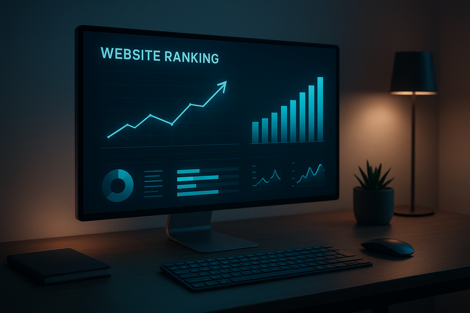 Dashboard showing AI-driven website optimization analytics and ranking improvements