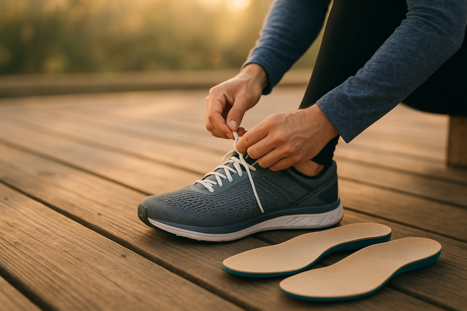 Person preparing to wear custom orthotics purchased online before a walk