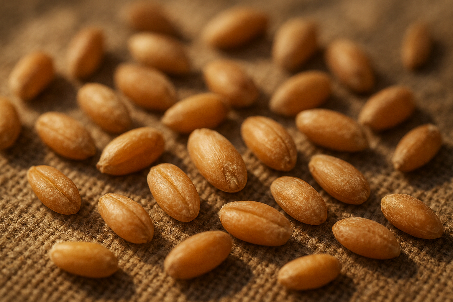 Close-up of ancient Khorasan wheat grains before being puffed into cereal