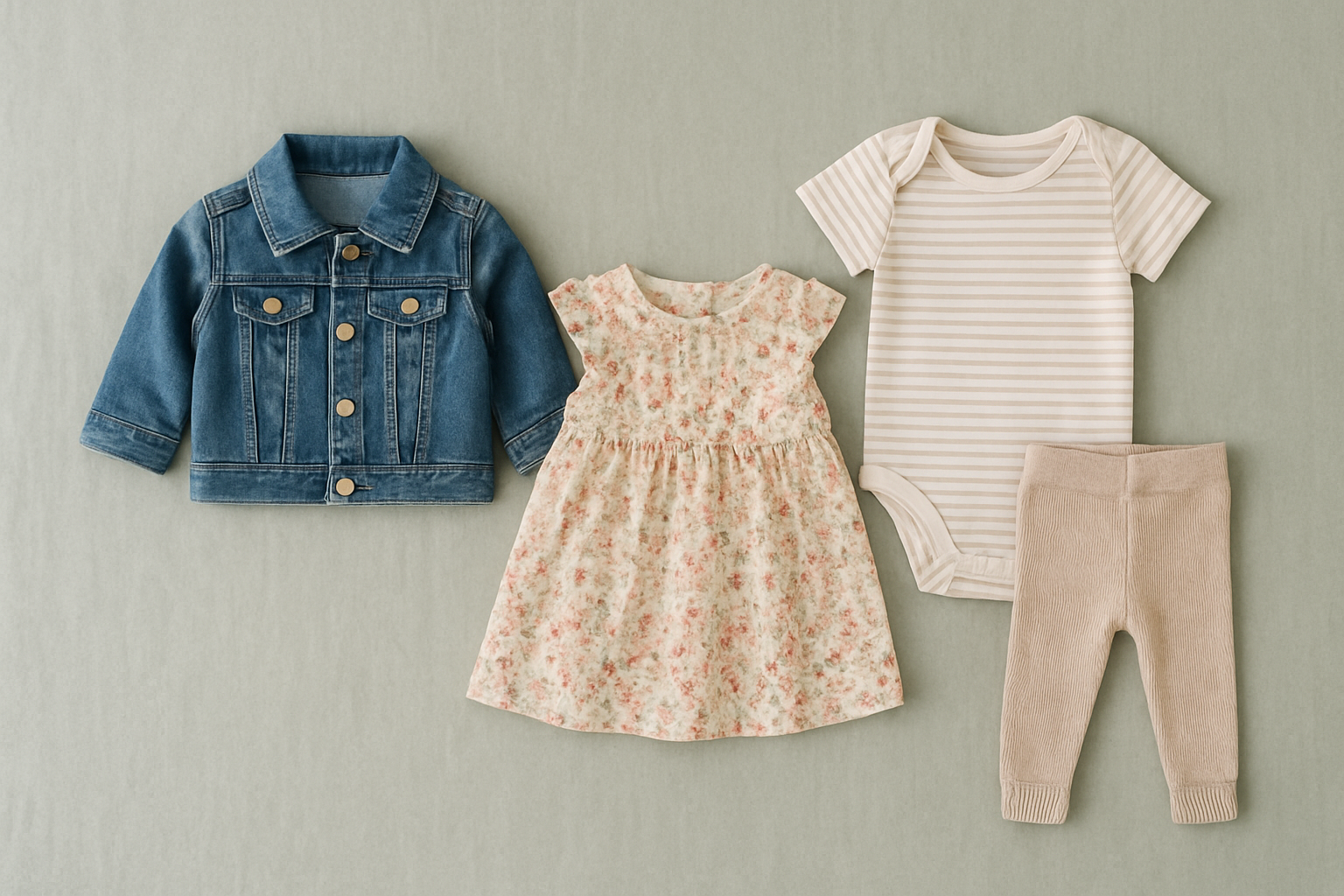 Flat lay of premium children's clothing items typically found in a high-quality kids' clothing subscription box