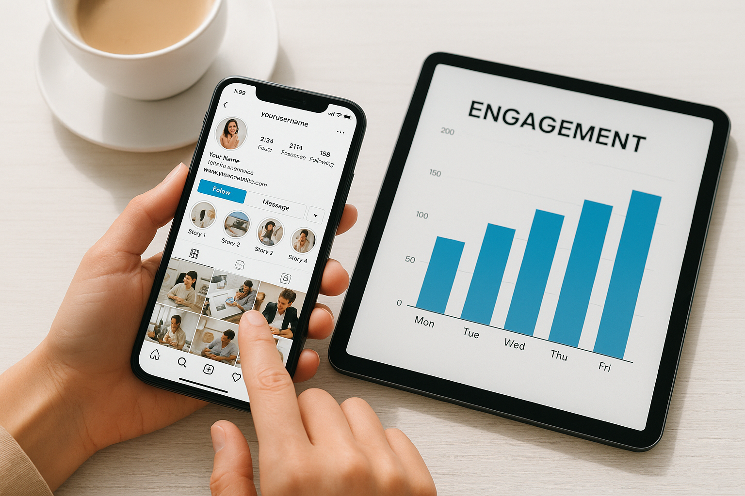 Marketer comparing Instagram engagement data while vetting influencer followers