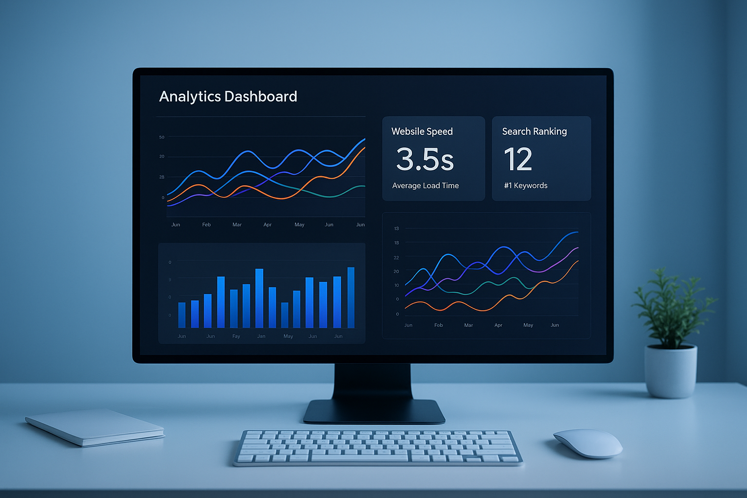 Automated performance analysis dashboard showing website speed and SEO ranking metrics