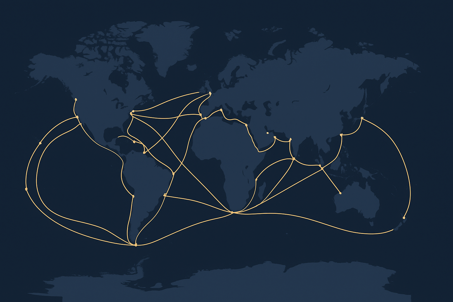 World map illustration showing global shipping lanes connecting major ports