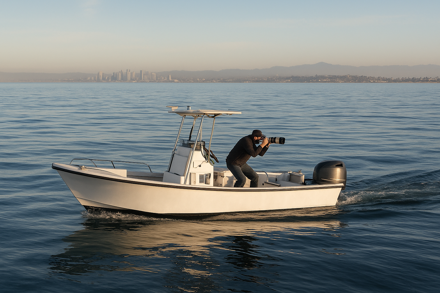 Photographer wildlife boat tours san diego guest shooting from an open boat deck