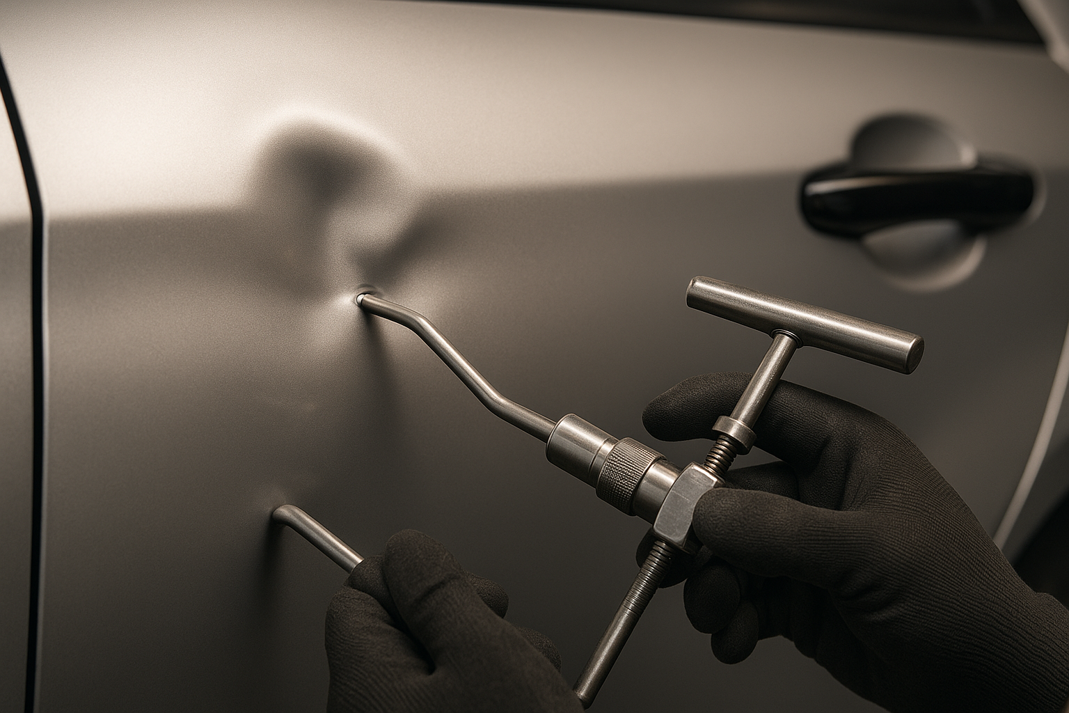 Precision dent removal technique used during collision repair