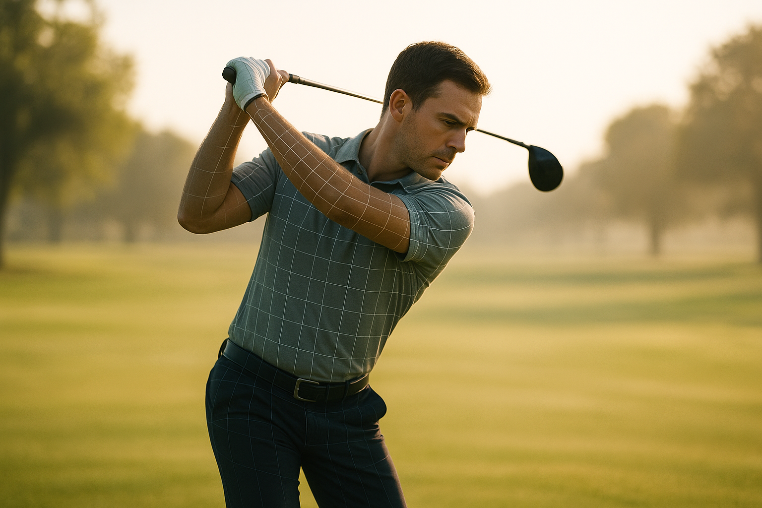 Golfer demonstrating safe swing mechanics as part of injury prevention golf coaching