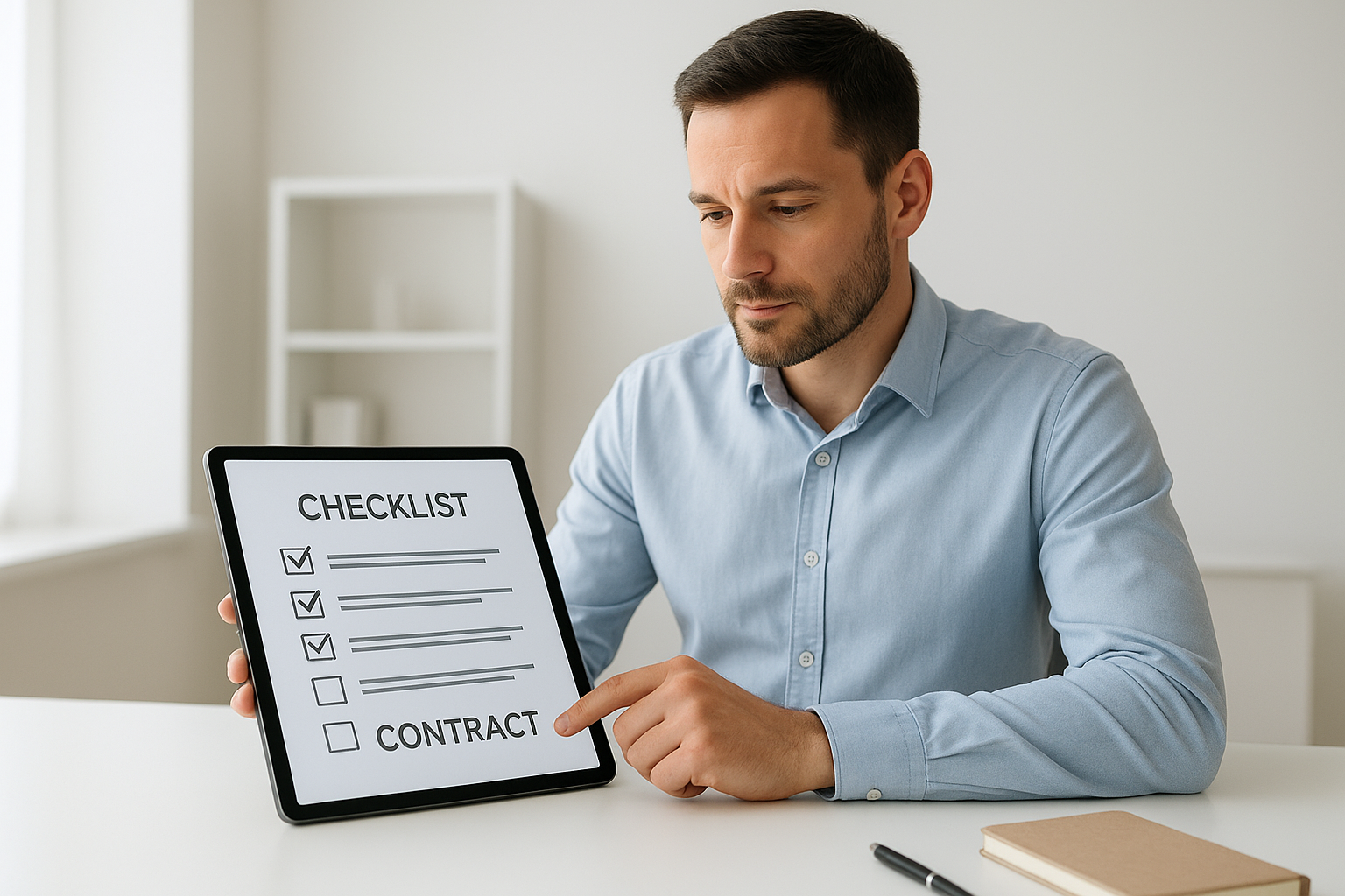 Business owner reviewing a checklist before choosing an HR outsourcing provider