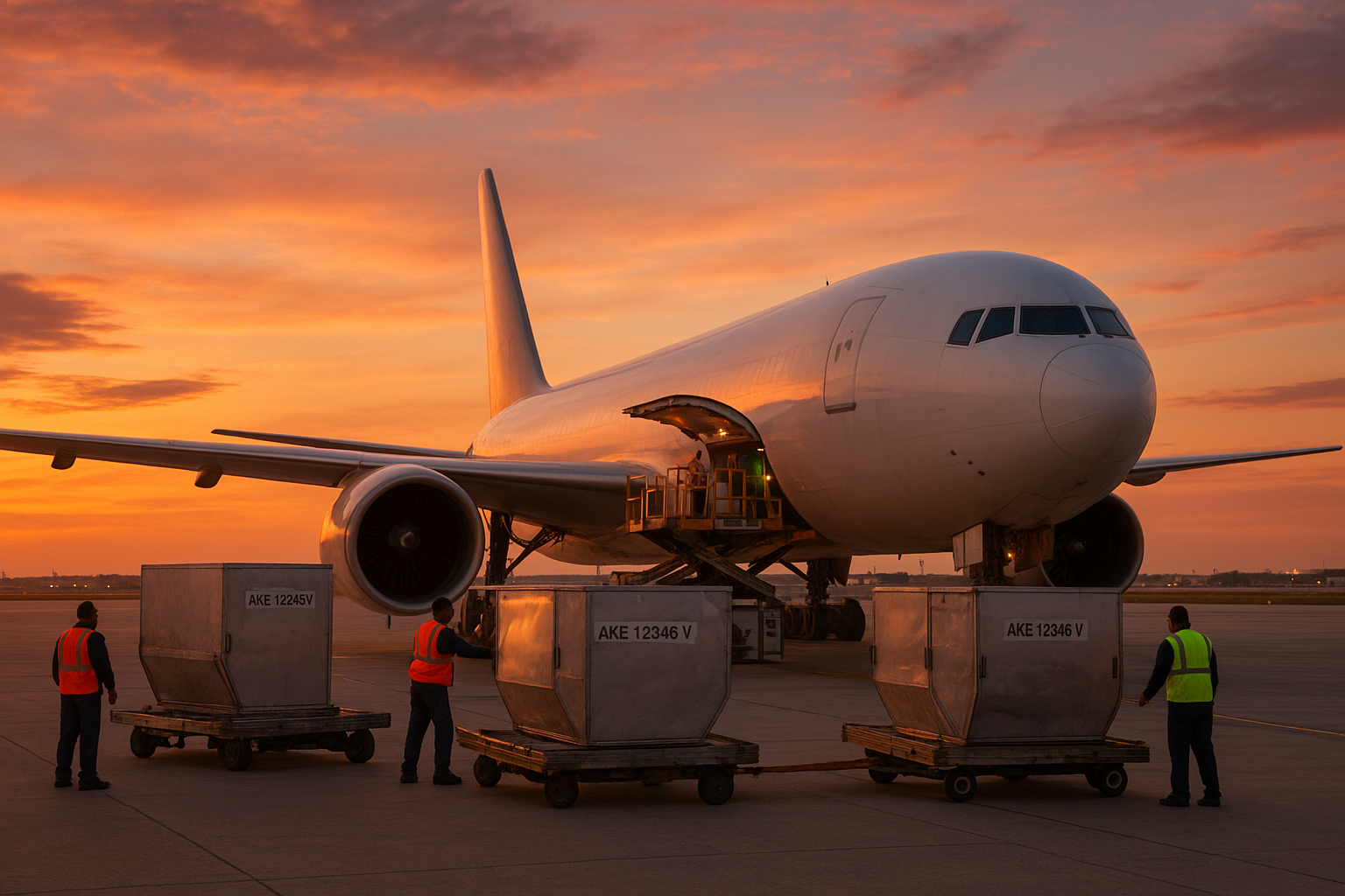 Delta Cargo air freight containers being loaded onto a commercial aircraft at an airport