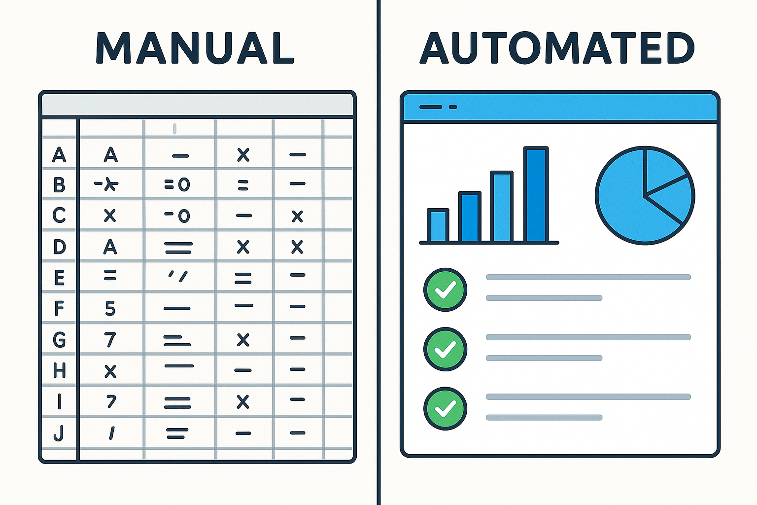 Comparison between manual SEO spreadsheets and an automated SEO platform dashboard