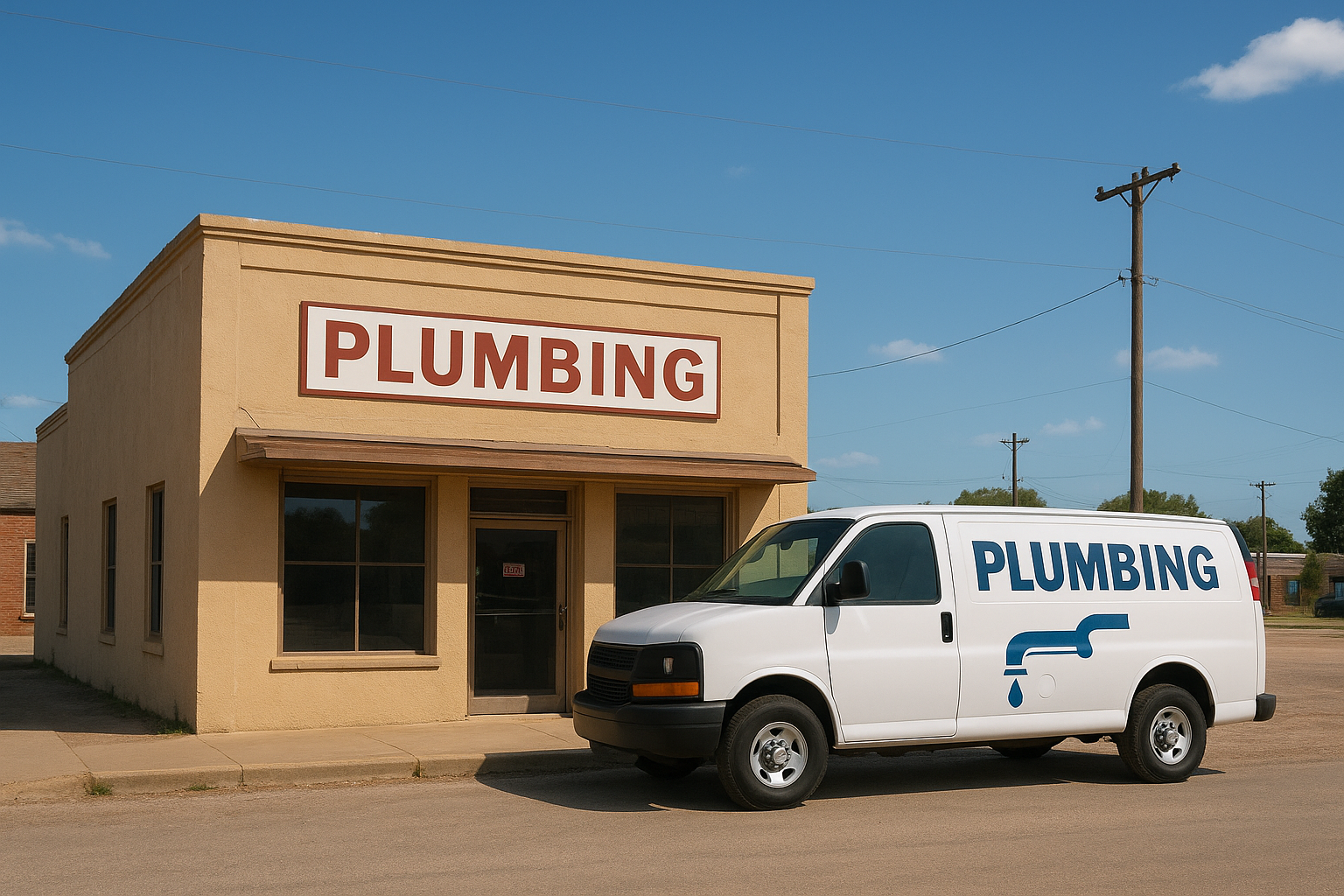 Eaec59f8_commercial-plumbing-service-van-terrell Plumbing service van outside a commercial building in Terrell Texas receiving drain service