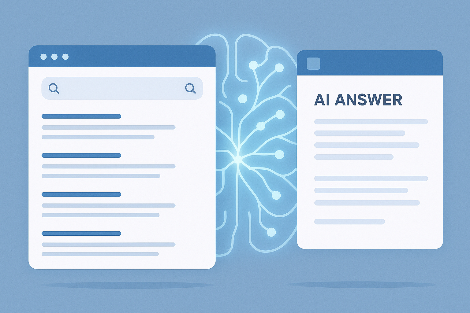 Generative Engine Optimization concept showing traditional search versus AI answer engine results