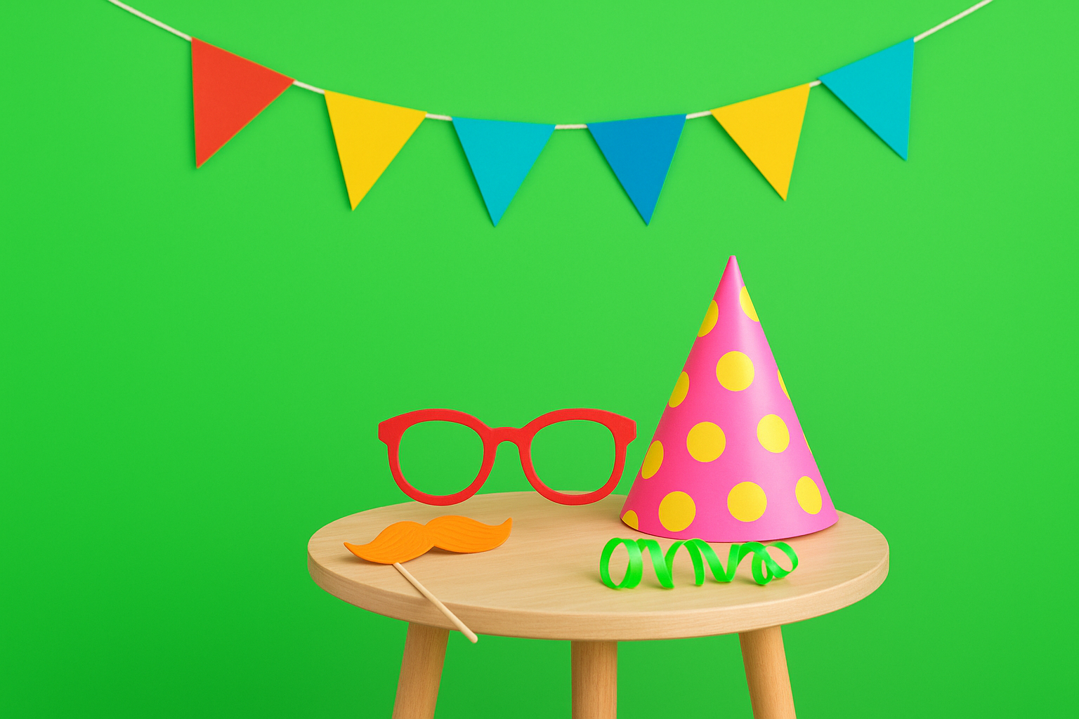 Green-screen backdrop and prop table add-ons for a budget photo booth rental