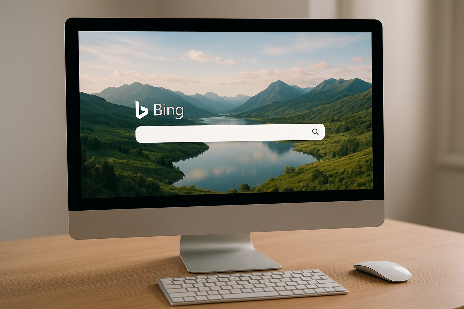 Microsoft Bing search homepage displayed on a desktop computer screen