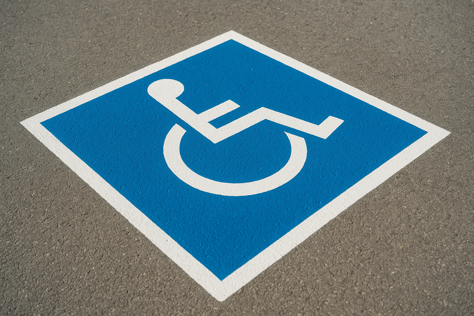 ADA compliant accessible parking symbol painted on asphalt