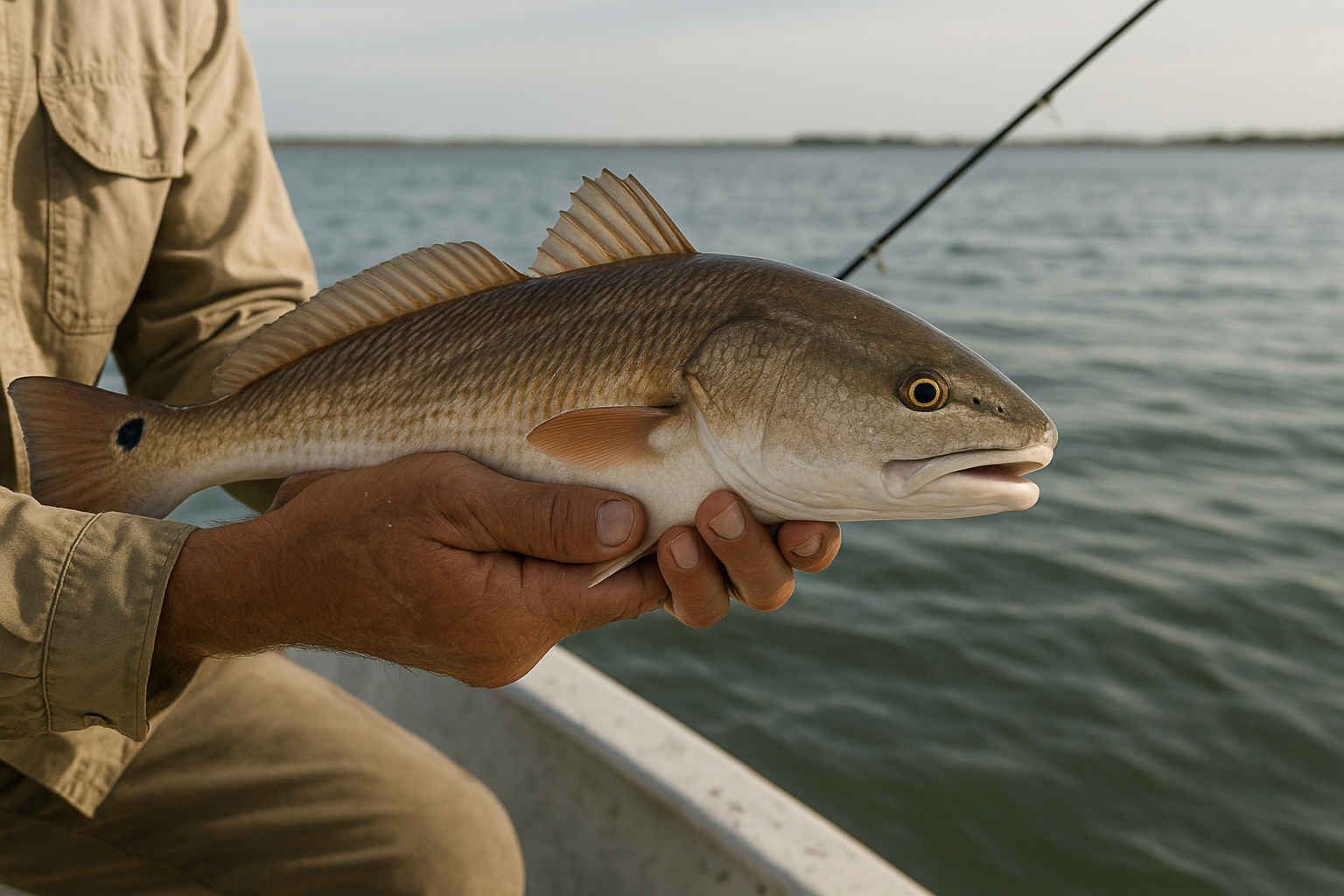 Angler holding a redfish caught inshore near Carolina Forest, South Carolina