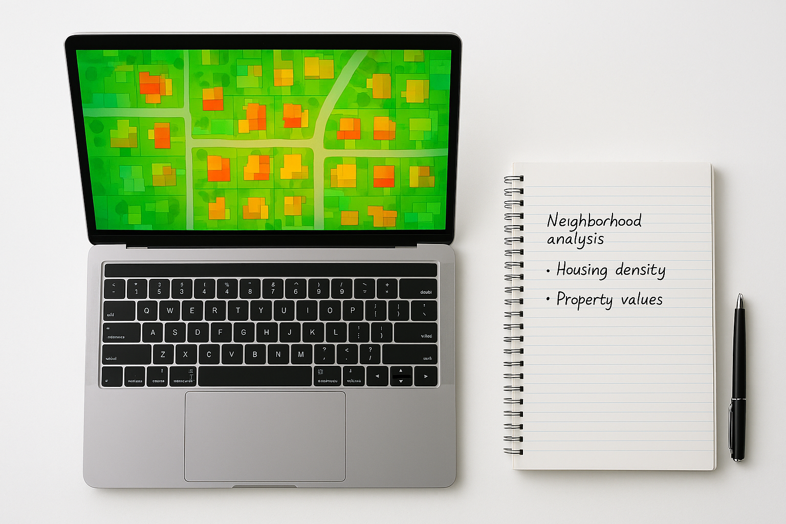 Laptop screen showing a seller heat map used to prioritize circle prospecting targets
