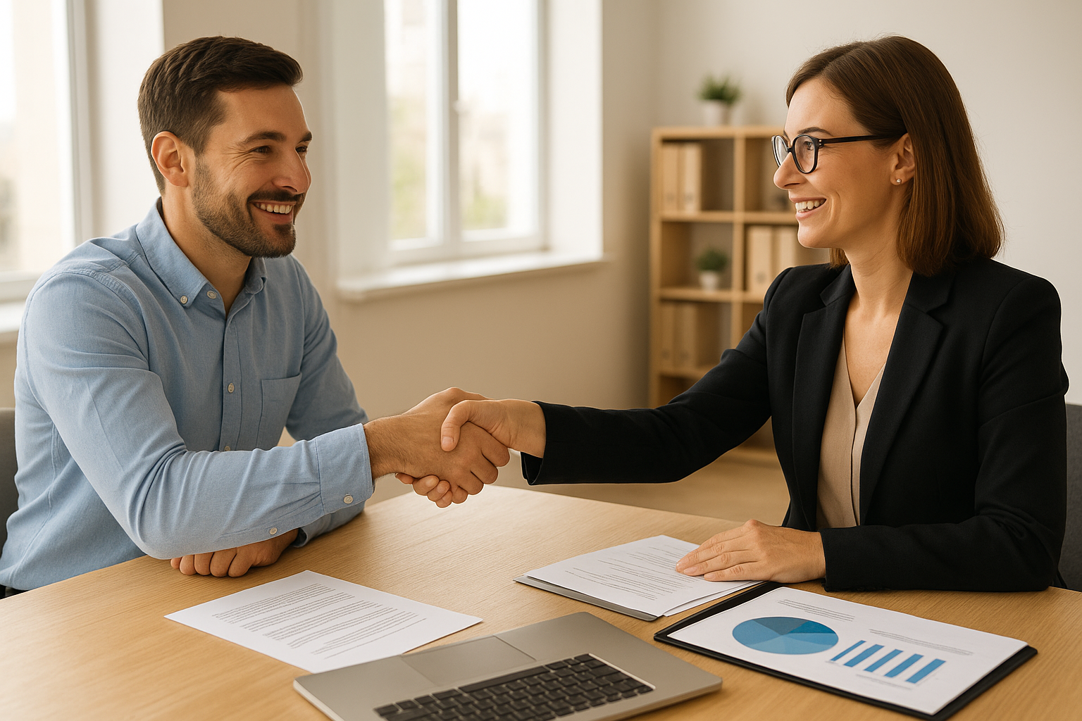 Small business owner and HR consultant discussing an employee benefits strategy