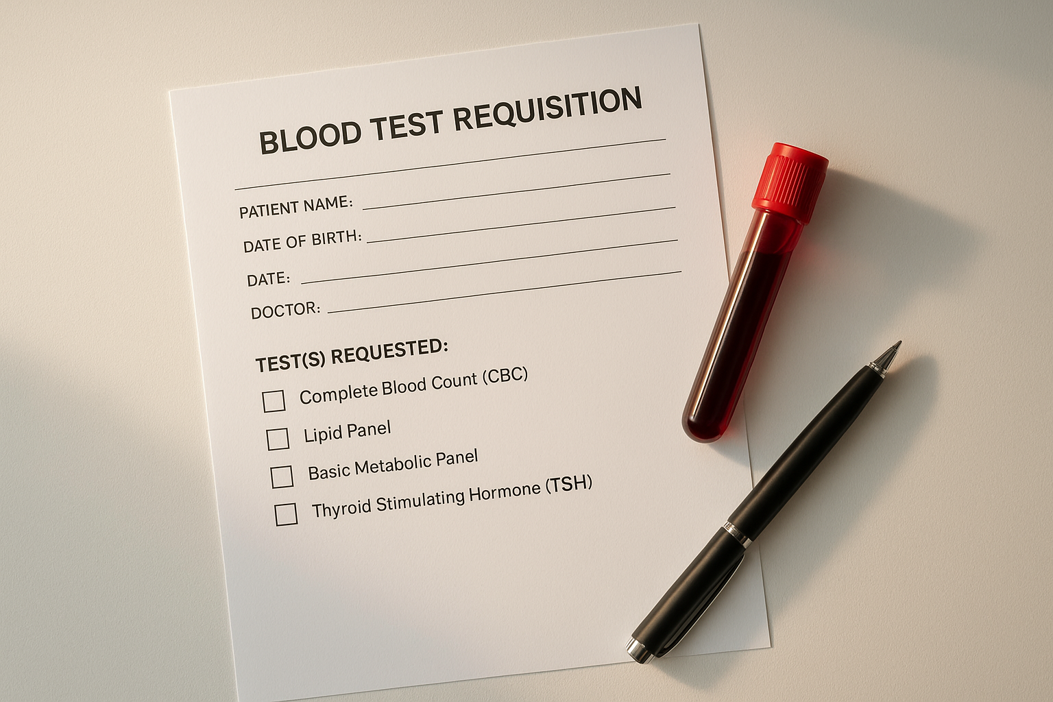 Comprehensive blood panel requisition form used to guide evidence-based hormone therapy protocols