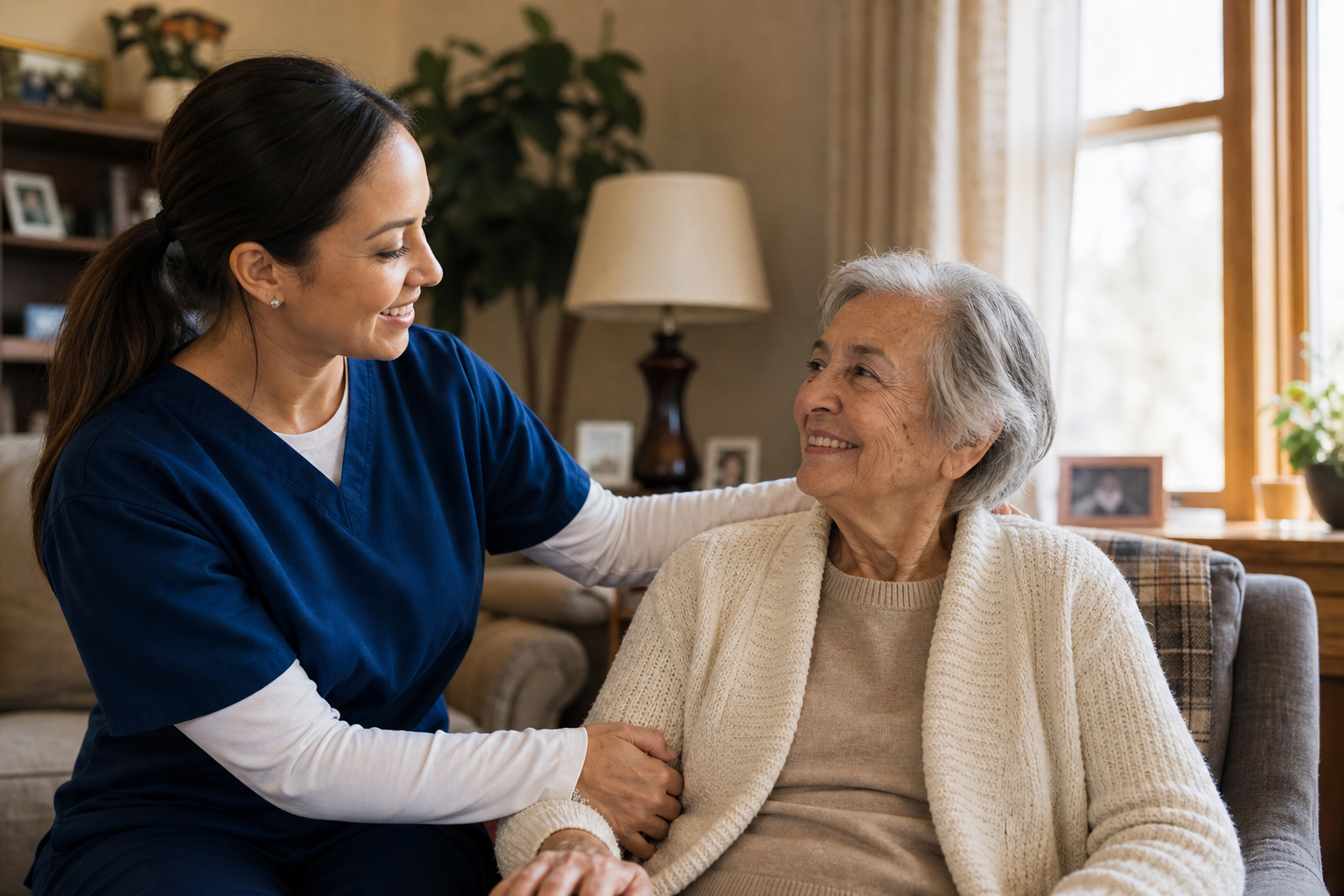 Personal care assistant helping a client at home, representing PCA agency work in Minnesota