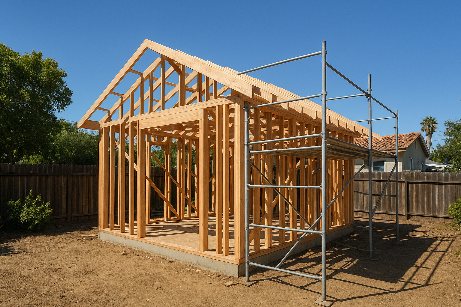 ADU under construction in a Southern California backyard funded by a construction loan