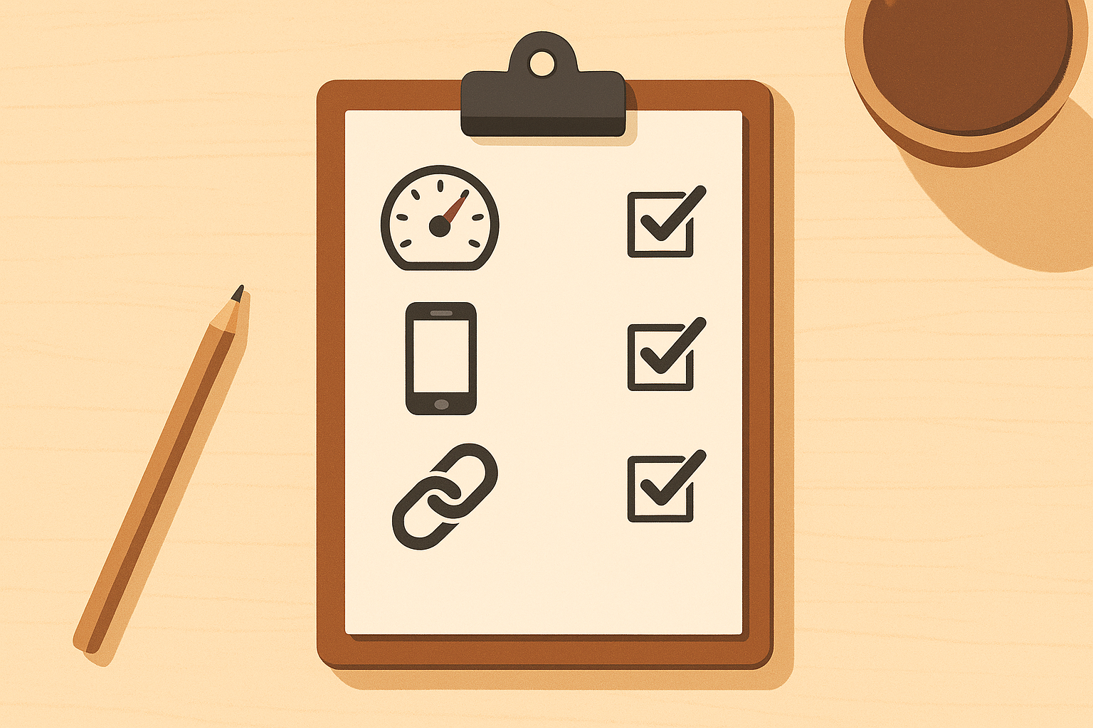 SEO improvement checklist covering page speed, mobile optimization, backlinks, and content quality