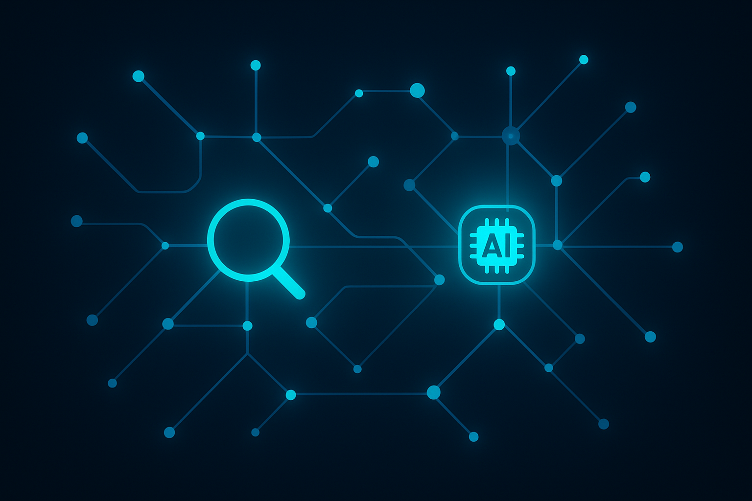 Illustration of AI search and answer engine network connecting business content