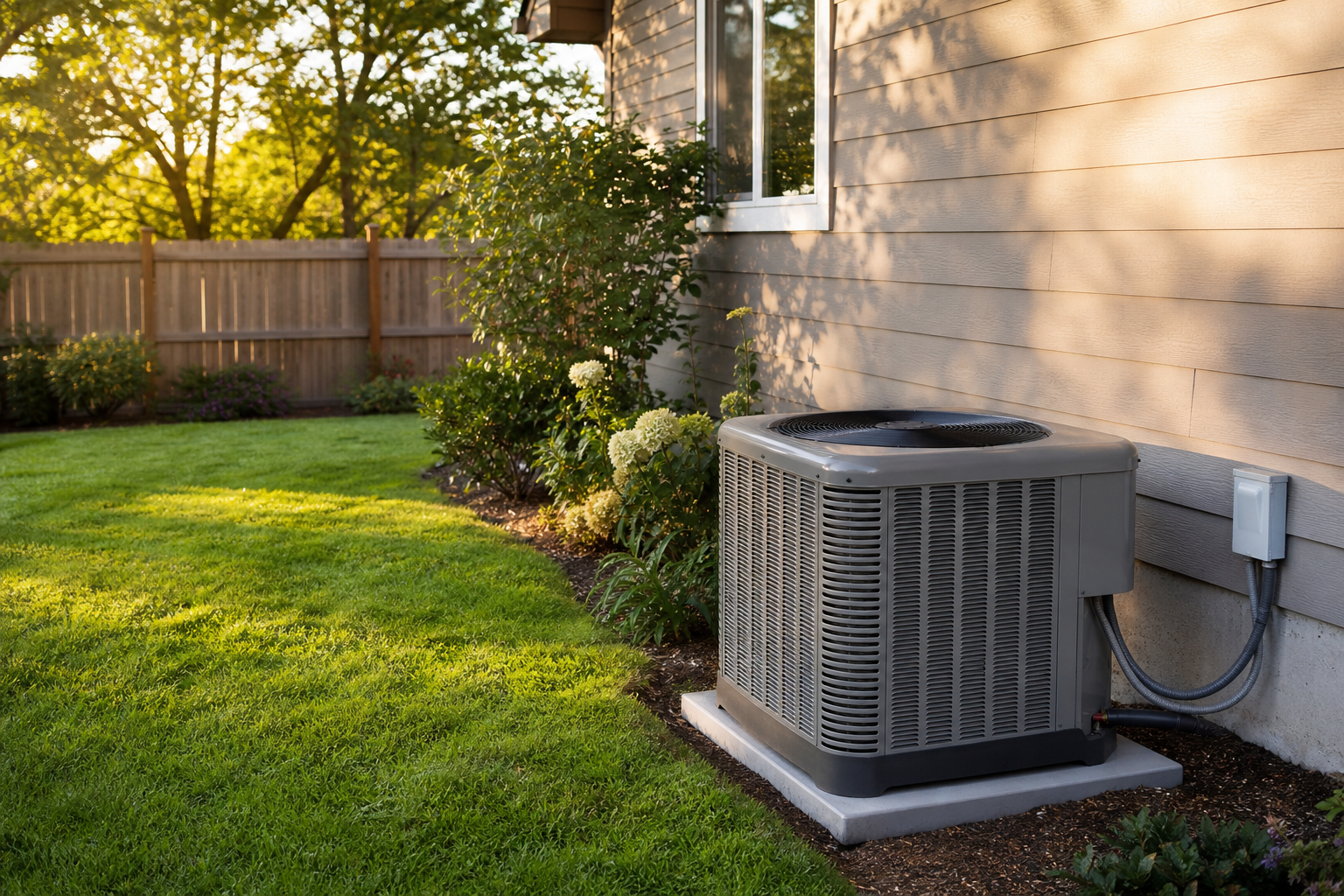 Clear outdoor space around an AC unit ready for a cooling system inspection