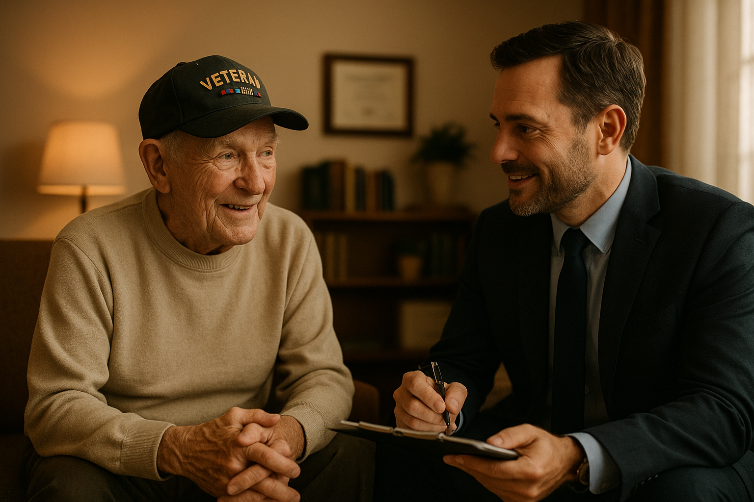 Local Medicare advisor helping a veteran compare coverage options