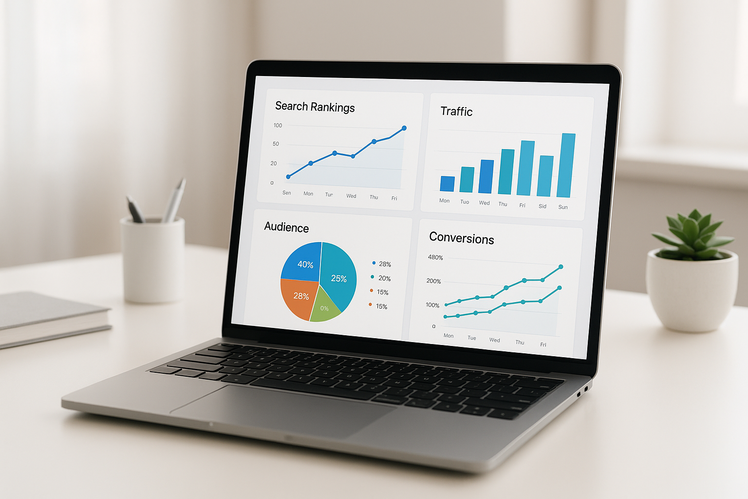 Dashboard interface displaying automated SERP analysis ranking charts