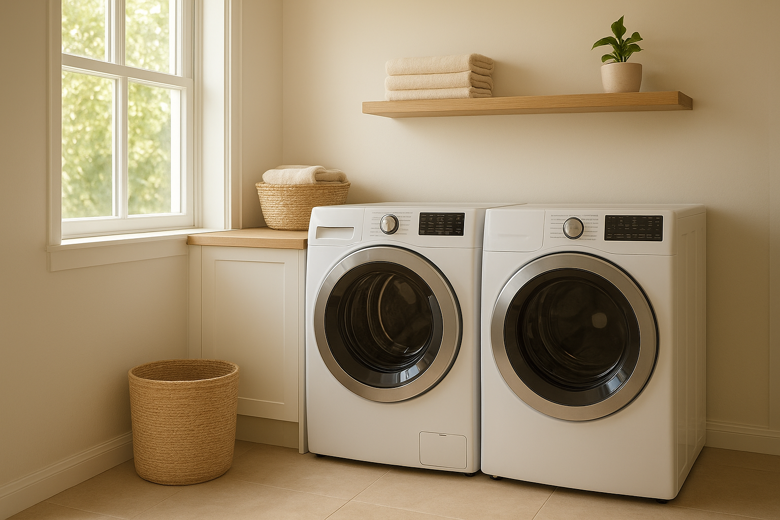 Modern laundry room representing a home ready for budget-friendly washing machine service